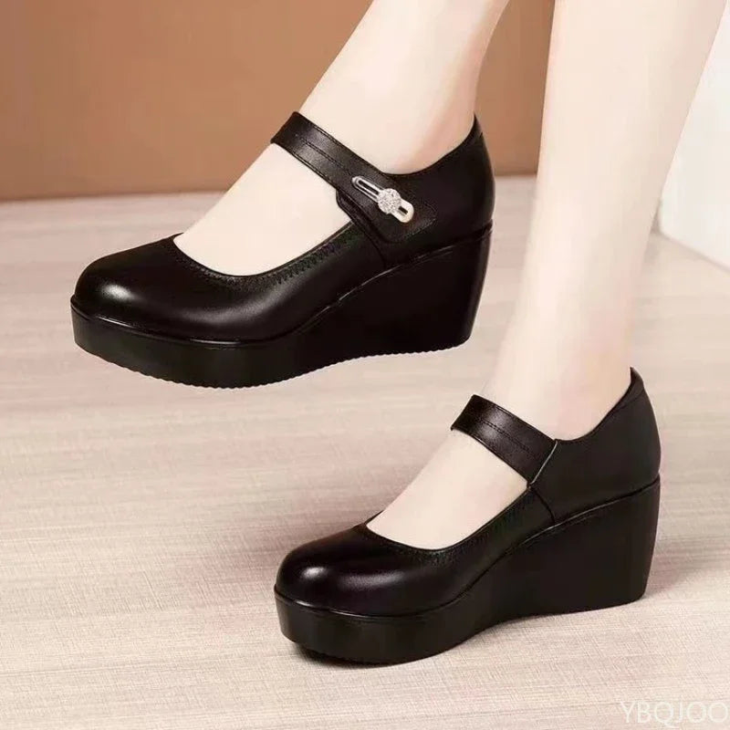 Women's Round Toe Slope Wedge Heel Pumps – Casual Comfort Wedge Heel Pumps Axl