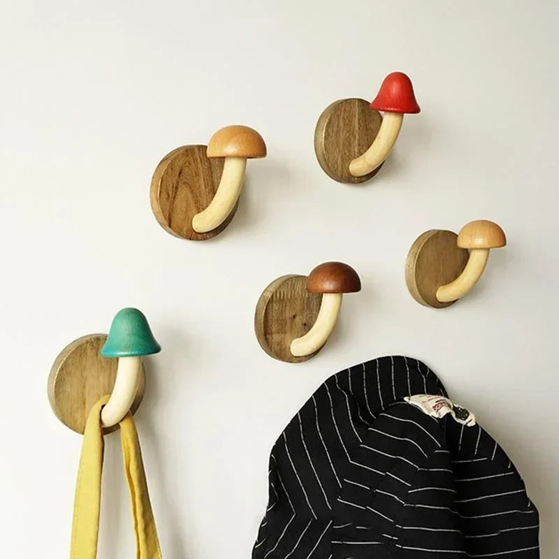 Wooden Mushroom Wall Hook – Self-Adhesive Clothes & Cap Hanger Wall Hook Axl