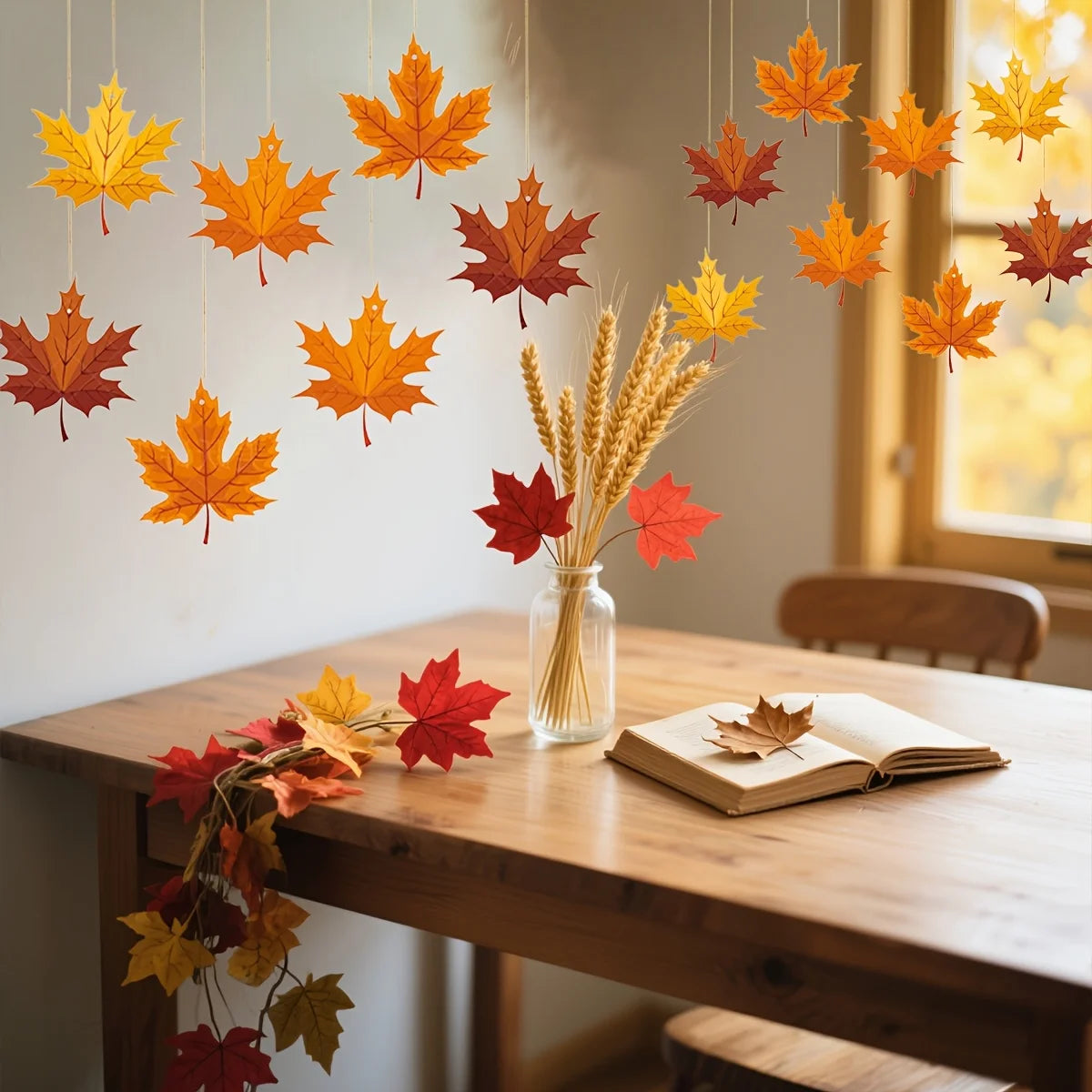 Autumn Maple Leaf Garland – Rustic Paper Hanging Decorations Seasonal Garland Decor Axl