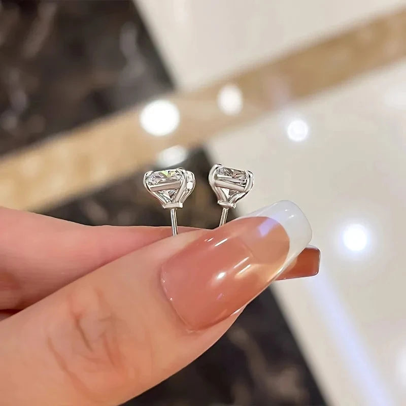 Huitan Cubic Zirconia Stud Earrings – Silver Geometric Crystal Stud Earrings Axl