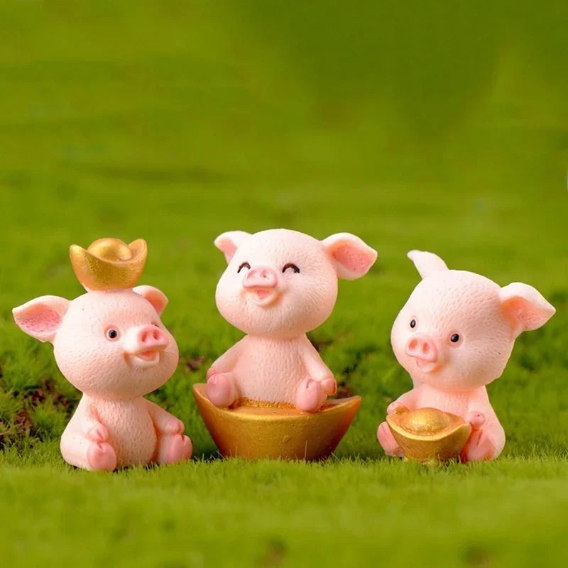 Mini Pig Family Resin Figurines – 5pc Miniature Garden Decor Miniature Resin Figurine Axl