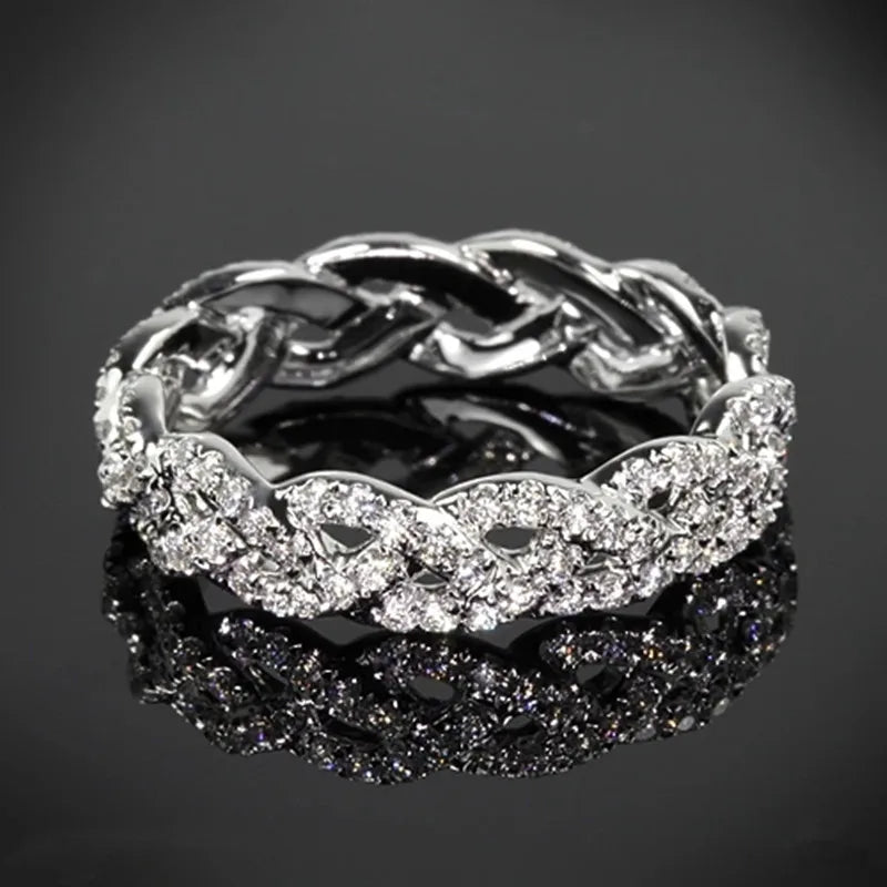 Huitan Twist Ring Women – Sparkling CZ Silver Wedding Band Fashion Ring Axl Q155 10