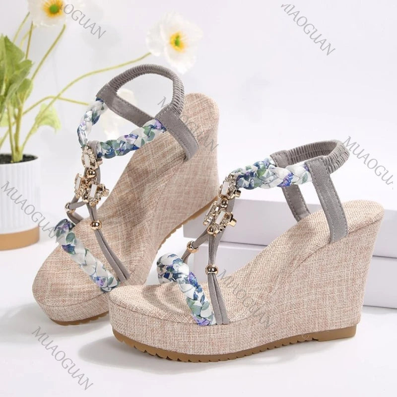 Women's Bohemian T-Strap Wedge Platform Sandals Open Toe Wedge Platform Sandals Axl