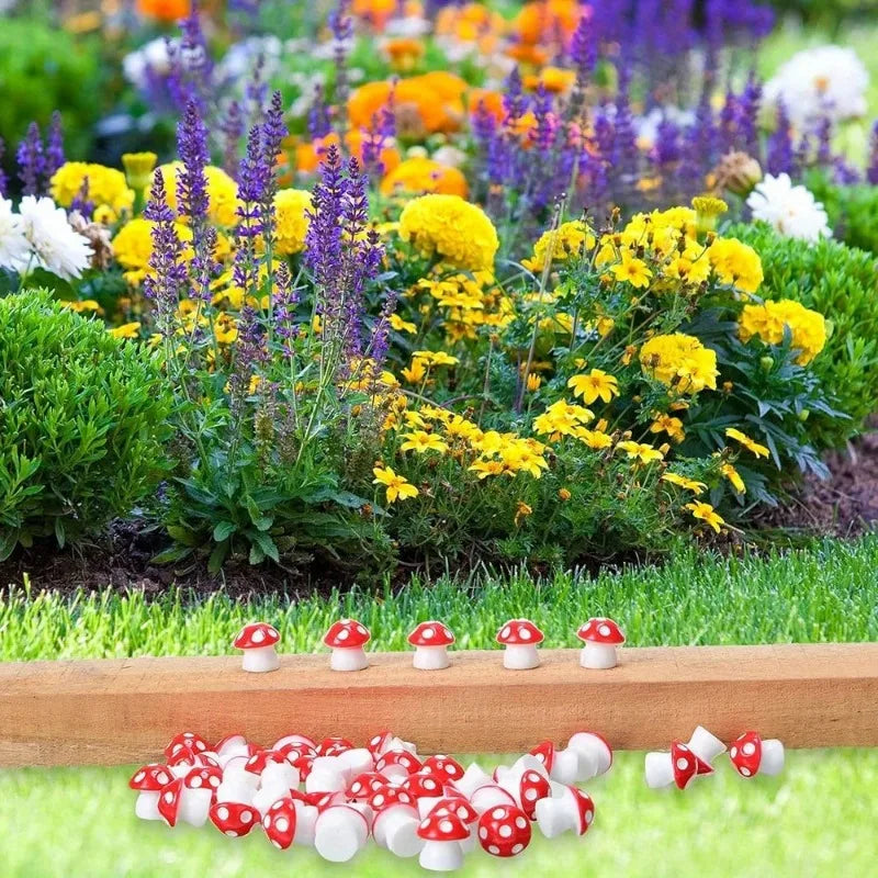 50 Mini Resin Mushroom Figurines – Terrarium & Garden Décor Garden Figurines Axl