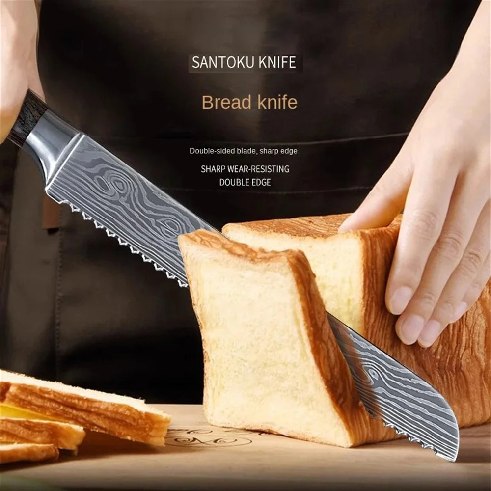 Damascus Serrated Bread Knife – Chef Slicing & Cheese Knife Serrated Bread Knife Axl