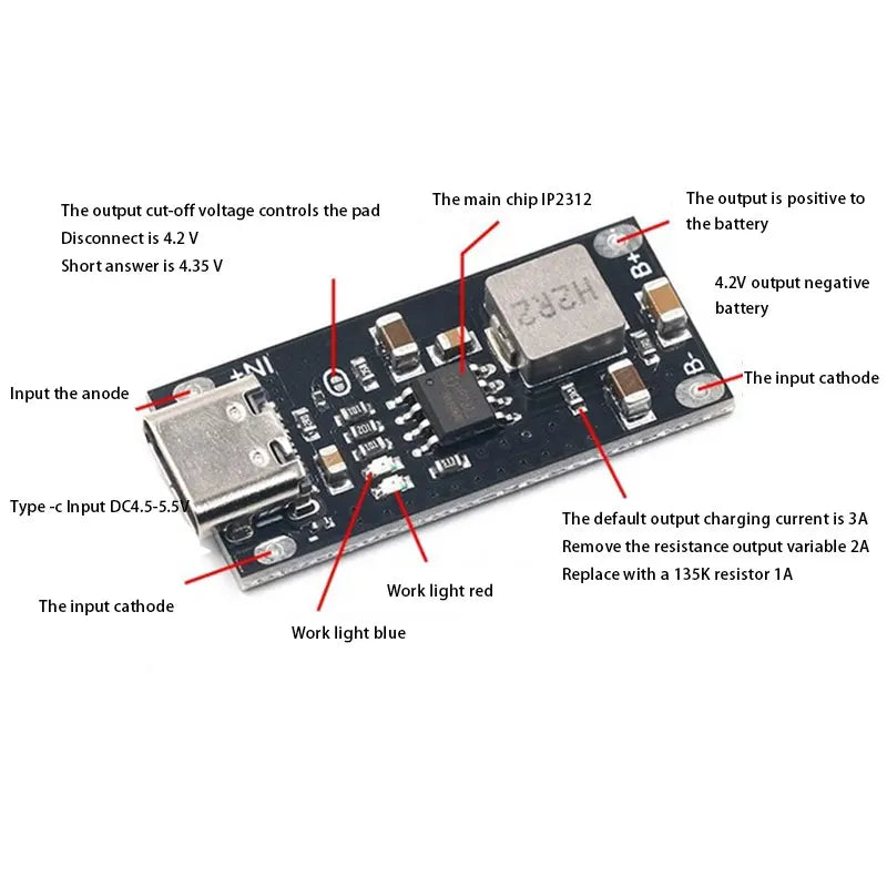 Type-C USB 5V 3A 18650 Li-ion Battery Charging Board Module Battery Charging Module Axl