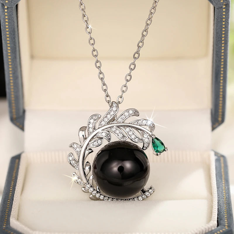 Huitan Branch Pendant Necklace – Black Pearl & Green CZ Women Pendant Necklace Axl