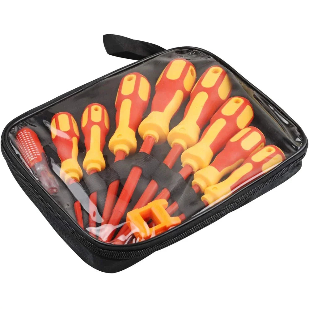 VDE 500V Insulated Screwdriver Kit – 10Pc Magnetic Blades & Case Insulated Screwdriver Kit Axl 9 PCS Combo As whown 1