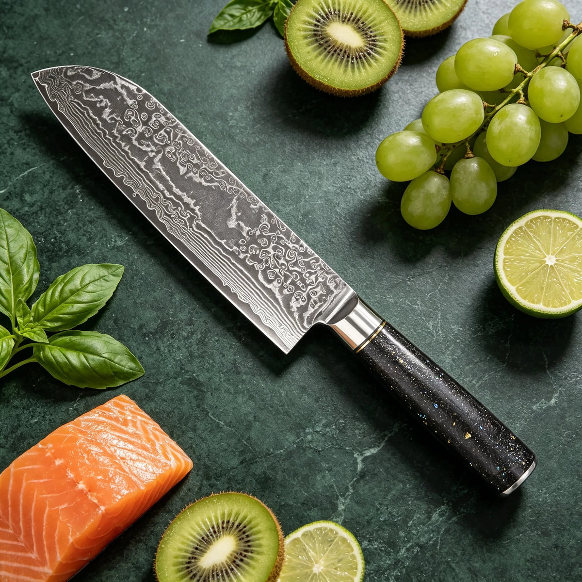 Damascus Steel 67-Layer Santoku Chef Knife – Sharp & Durable Damascus Santoku Knife Axl
