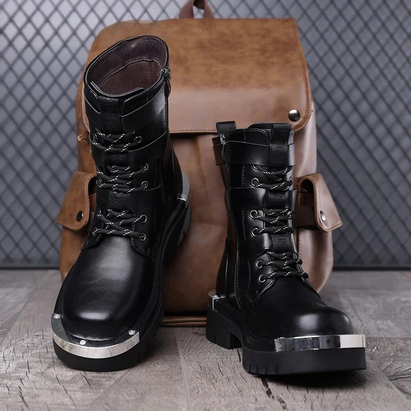 Men's Punk High Top Motorcycle Boots – Buckle & Side Zipper Motorcycle Boots Axl