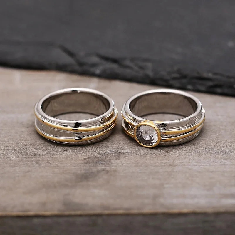 Huitan Two-Tone CZ Bridal Ring Set for Women | 2 Piece Bridal Ring Set Axl A567 6
