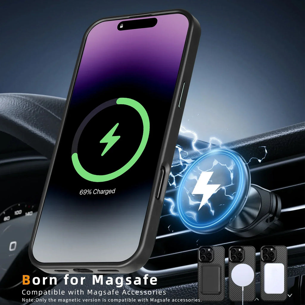 Carbon Fiber Armor iPhone Case – Metal Frame, Wireless Charging Phone Armor Case Axl