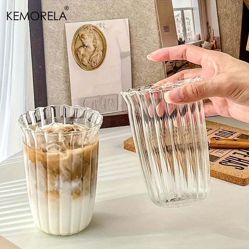 KEMORELA Vertical Stripe Glass Set – 4/6 Pc Cocktail Cups Glassware Set Axl