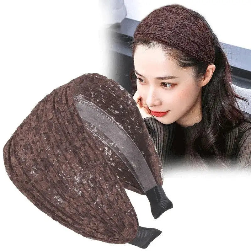 Flower Lace Mesh Wide Headband for Women – Korean Style Wide Lace Headband Axl