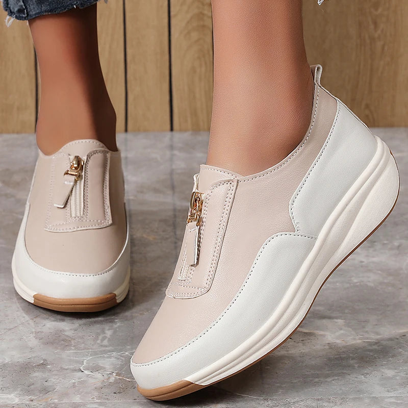 HAJINK Women's Flat Casual Sneakers – Leather Zip Loafers Women's Flat Loafers Axl
