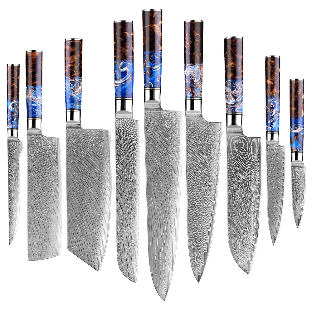 XITUO Damascus Steel Chef Knife Set | VG10 Japanese Kitchen Knives Damascus Knife Set Axl 9PCS Knife