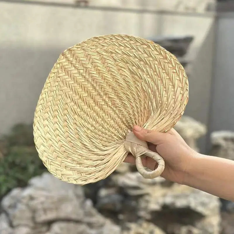 Vintage Handmade Palm Leaf Fan – Natural Foldable Cooling Fan Handheld Decorative Fan Axl about 26-28cm