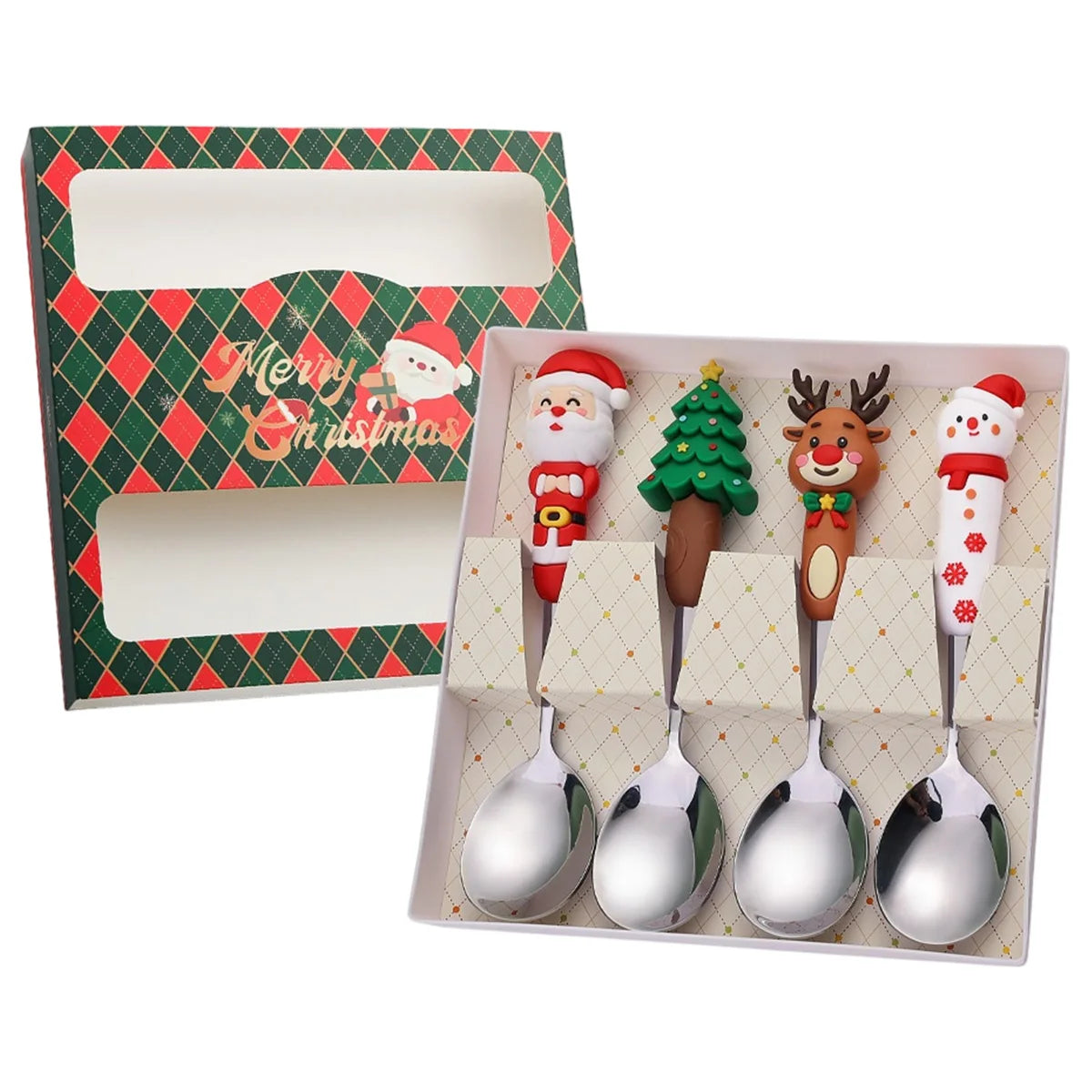 Leeseph 4-Pack Christmas Stainless Steel Spoon & Fork Set Holiday Cutlery Set Axl 4pcs silver Style D