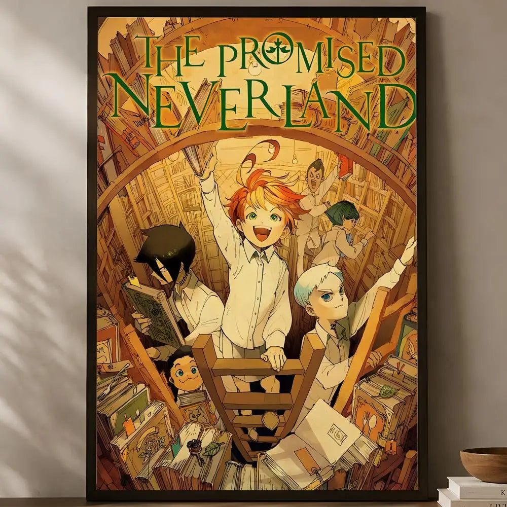 The Promised Neverland Anime Poster – HD Self-Stick PVC Wall Art Anime Wall Poster Axl White03 60X90cmNoframe