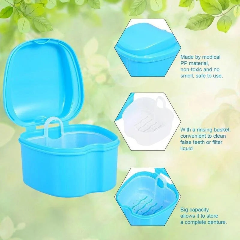 Portable Denture Storage Box with Cleaning Basket | Dental Case Denture Storage Case Axl