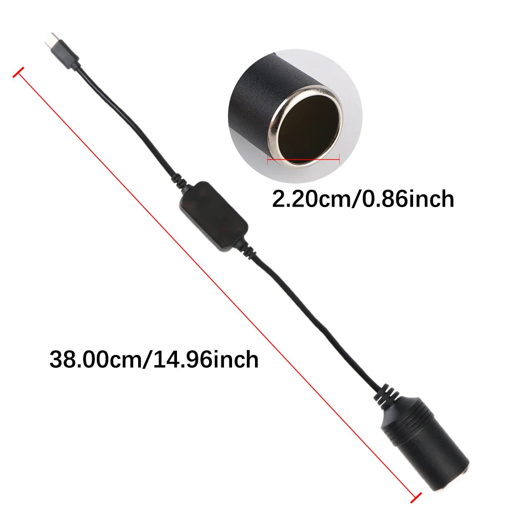 USB Type-C to 12V Cigarette Lighter Socket Adapter | 5V to 12V Car Power Adapter Axl