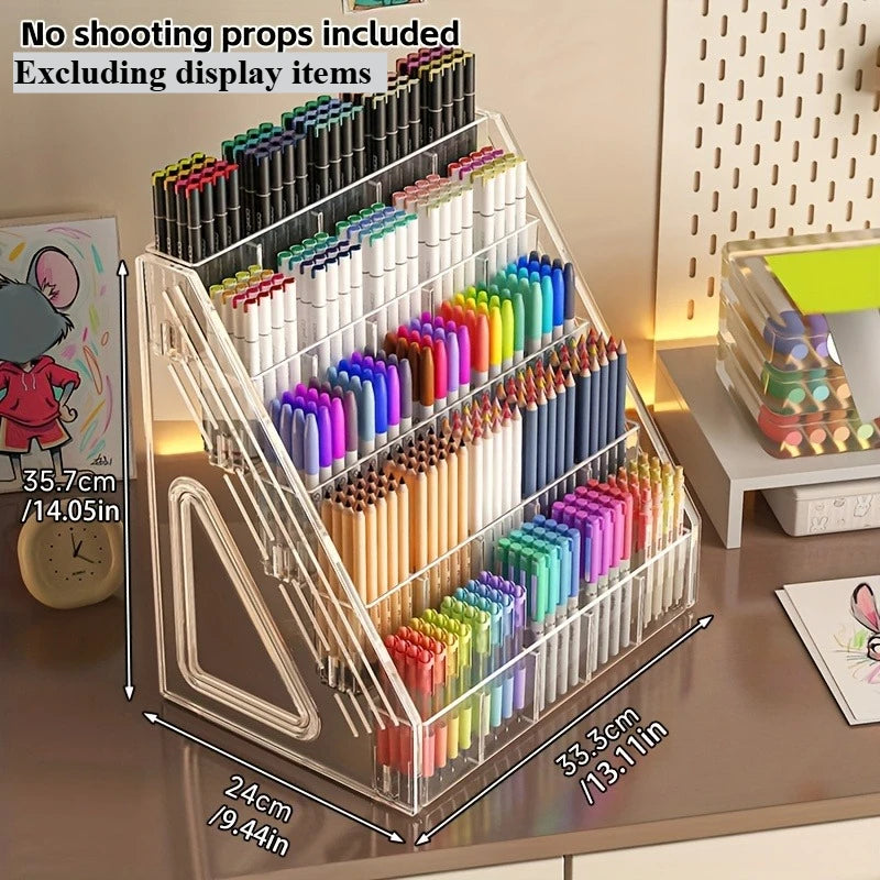 Large Capacity Pen Holder – Multi-Compartment Desk Organizer Desk Pen Organizer Axl 5 layers-1pc