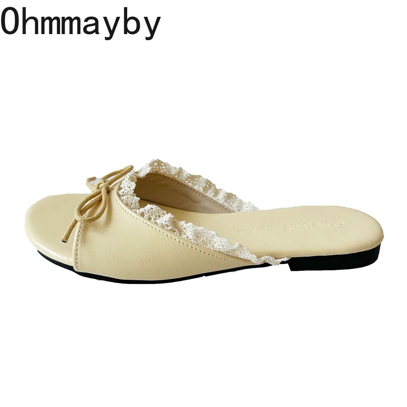 Women's Butterfly-Knot Flat Slides – Open Toe Summer Slippers Flat Slide Slippers Axl