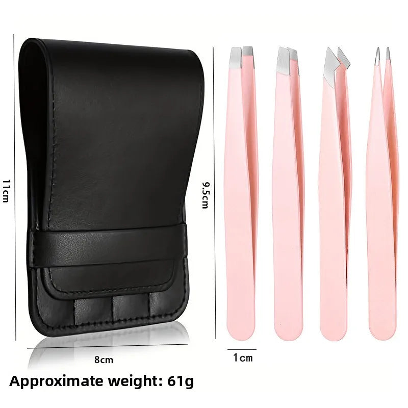 Eyelash Tweezers Set – Stainless Steel with Comb & Carry Case Eyelash Tweezers Set Axl Pink eyebrow clip4Pi