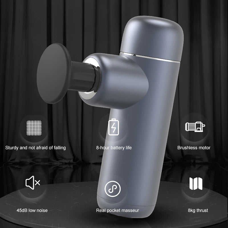 Portable Mini Massage Gun – Aluminium Alloy Fascia Gun, 4 Heads Percussion Massage Gun Axl GRAY Type C Charge