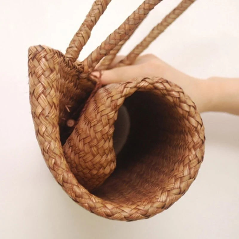 Women's Wicker Rattan Straw Tote Bag – Woven Shoulder Handbag Straw Tote Bag Axl