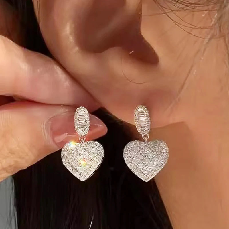 Huitan Heart Dangle Earrings | Cubic Zirconia Drop Pendants Dangle Drop Earrings Axl E4088