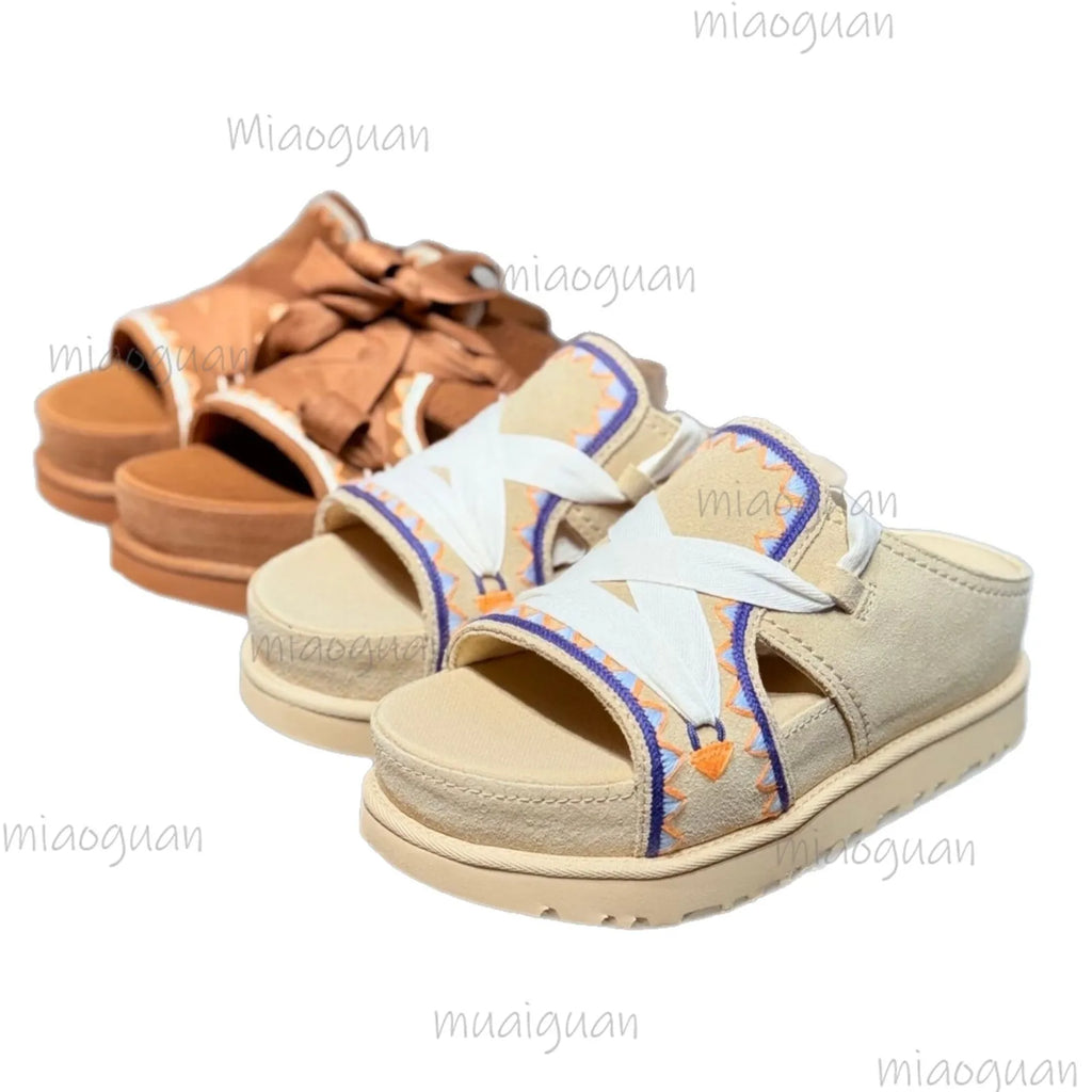 Bohemian Wedge Sandals – Women's Roma Embroidery Lace-Up Wedge Sandals Axl