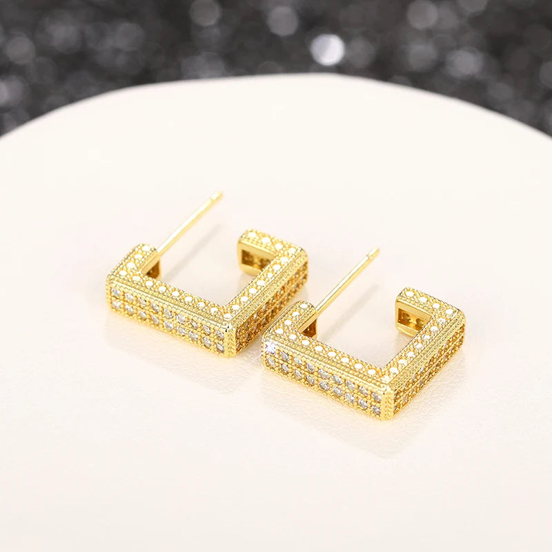 Huitan Geometric Cubic Zirconia Stud Earrings for Women Stud Earrings Axl