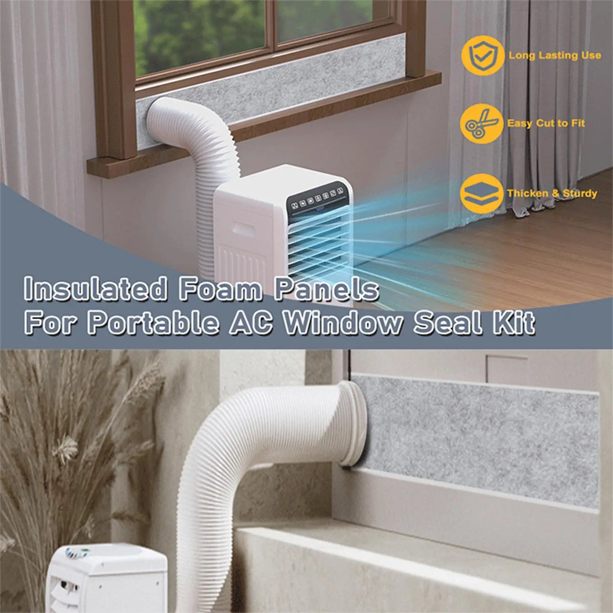 Portable AC Window Foam Seal Kit – 3-Panel Insulation Vent AC Window Seal Kit Axl