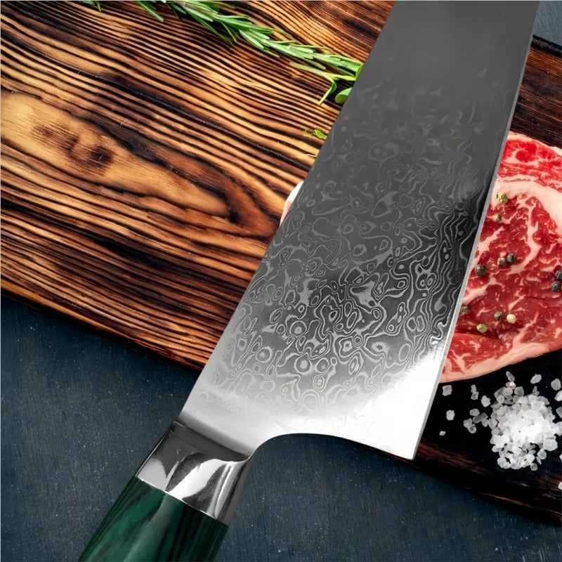 Damascus Steel Nakiri Knife – Full Tang Chef Kitchen Knife Damascus Chef Knife Axl