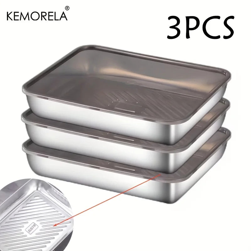 KEMORELA 3-Pc Stainless Steel Food Containers – Airtight Stackable Food Storage Containers Axl 3PCS