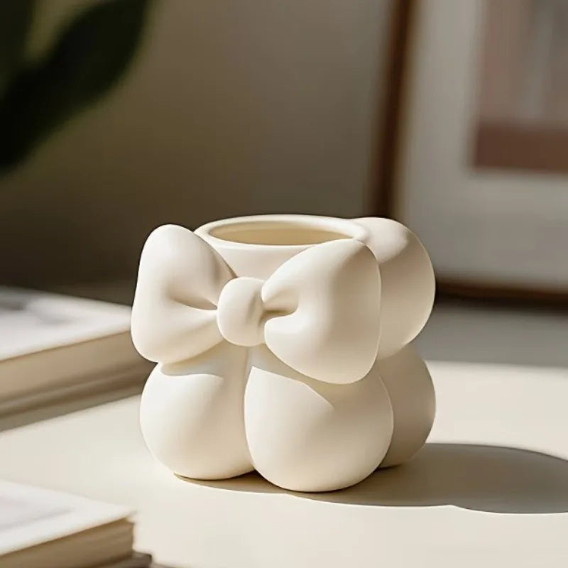 Cute Bow Ceramic Makeup Brush & Pen Organizer Cup – White Desk Organizer Cup Axl