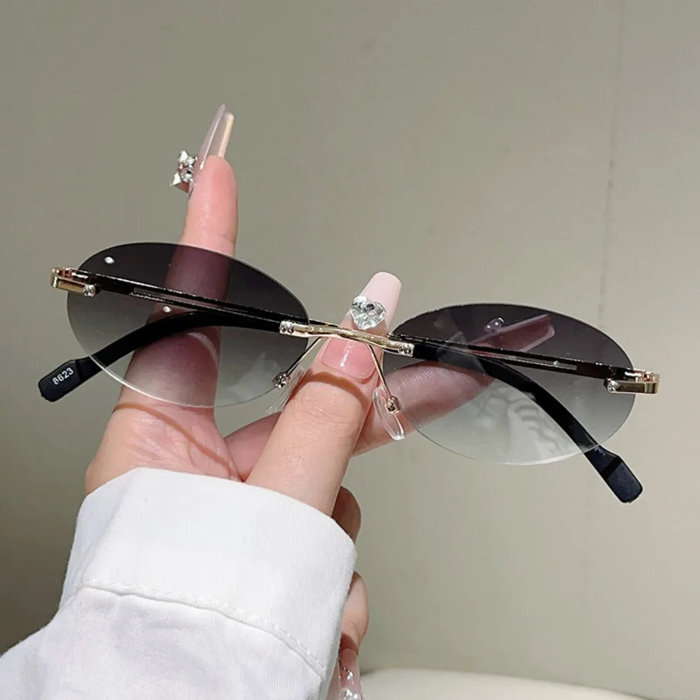 Vintage Rimless Oval Sunglasses – Gradient Lens Women's Fashion Oval Sunglasses Axl Style 6 WHITE
