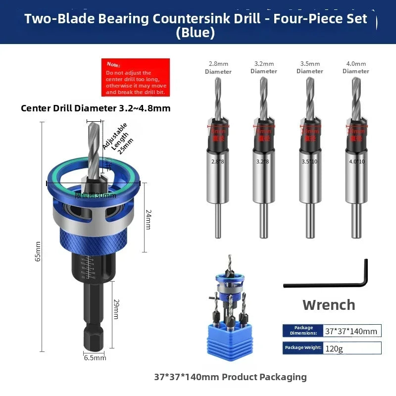 4 Flute Countersink Drill Bit – Adjustable Depth 1/4" Hex Shank Countersink Drill Bit Axl Blue China Mainland