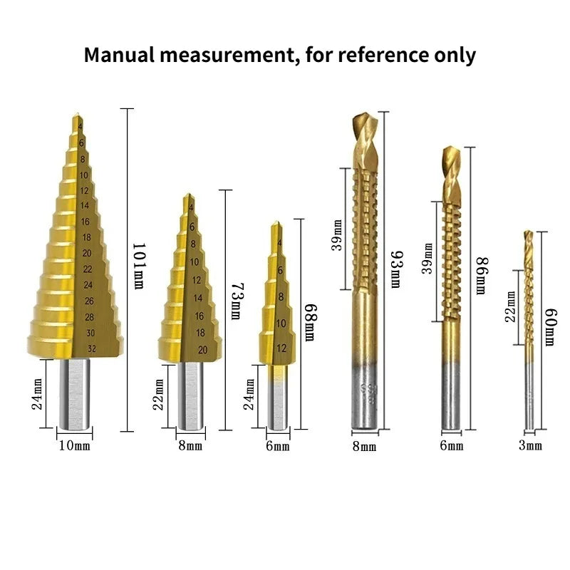 6-Piece Step Drill Bit Set – 4-12 to 4-32mm Wood Hole Saw Kit Step Drill Bit Set Axl