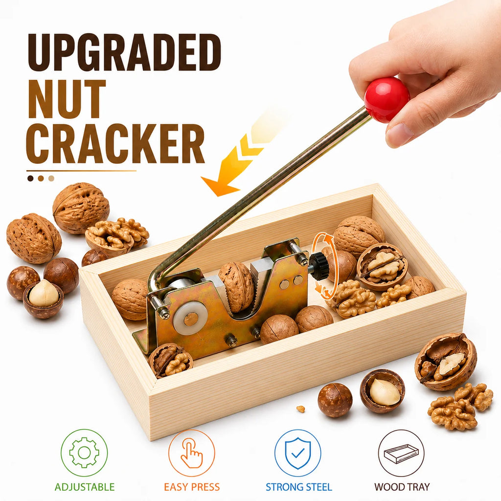 Heavy Duty Adjustable Nut Cracker with Wooden Base | Manual Tool Manual Nut Cracker Axl