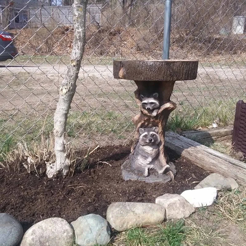 Resin Raccoon Bird Bath – Antique Polyresin Garden Sculpture Garden Bird Bath Axl