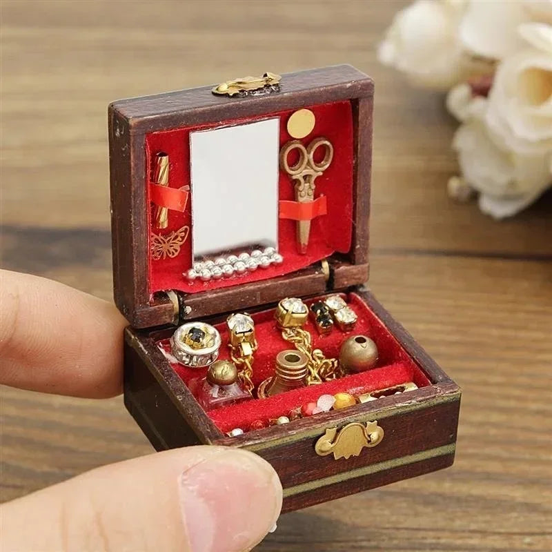 1:12 Miniature Wooden Jewelry Box – Retro Dollhouse Furniture Dollhouse Miniature Axl