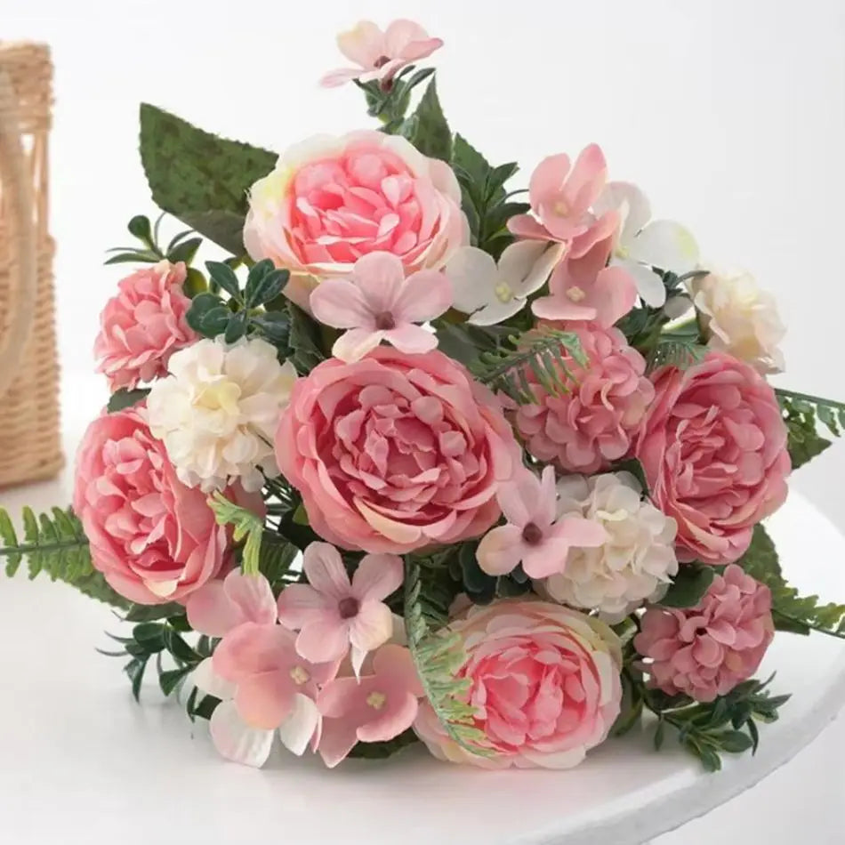 Silk Peony Hydrangea Artificial Bouquet – Wedding & Home Decor Artificial Flower Bouquet Axl
