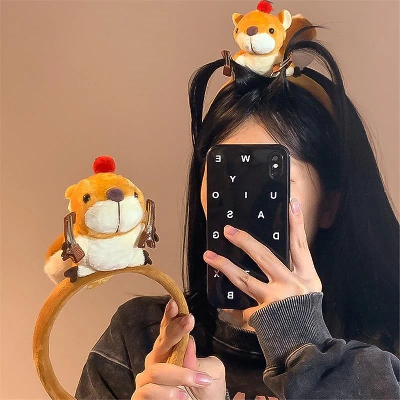 Funny Plush Squirrel Headband – Cute Hair Hoop for Women Novelty Hair Headband Axl