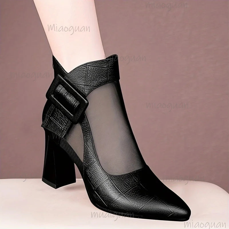 Buckle Strap Pointed Toe Chunky Heel Women's Ankle Boots Chunky Heel Ankle Boots Axl