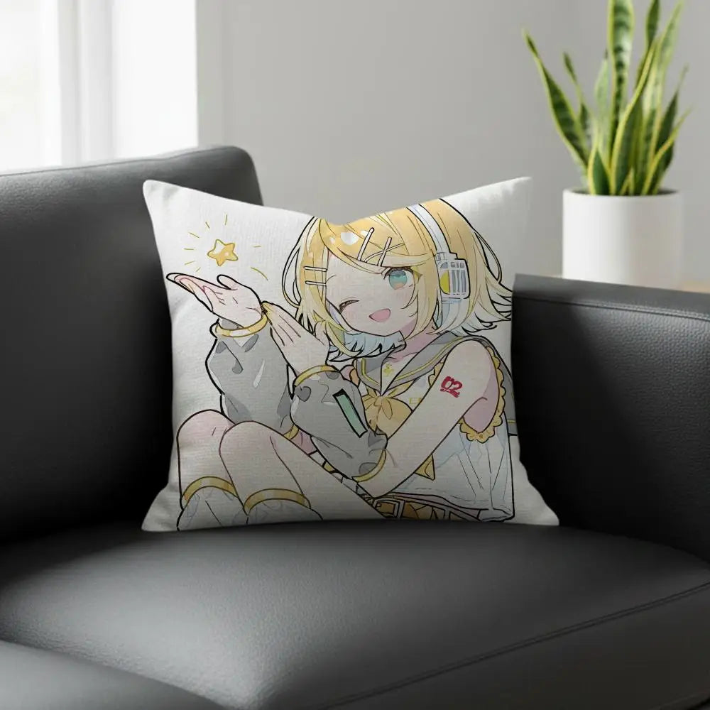 Kagamine Rin Linen Cushion Cover | Anime Pillow Case 6 Sizes Decorative Cushion Cover Axl White3 30X30cm