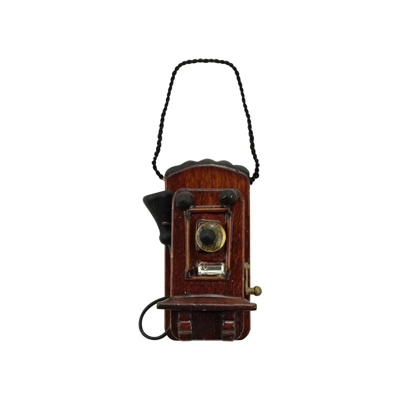 1:12 Miniature Antique Wall Mount Phone – Dollhouse Wood Décor Dollhouse Accessory Axl