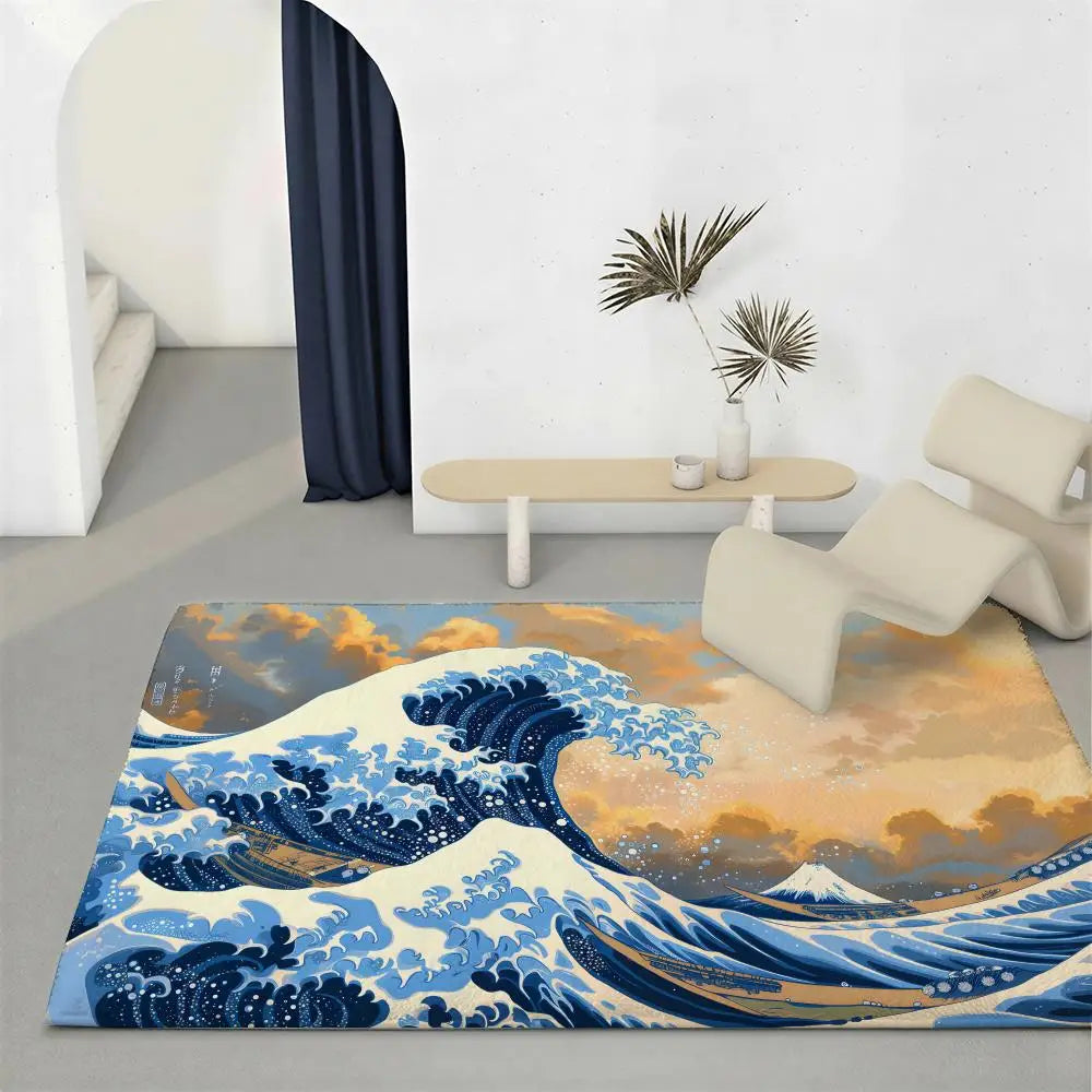 Great Wave off Kanagawa Flannel Floor Mat | Non-Slip Doormat Decorative Floor Mat Axl White2 60x90cm