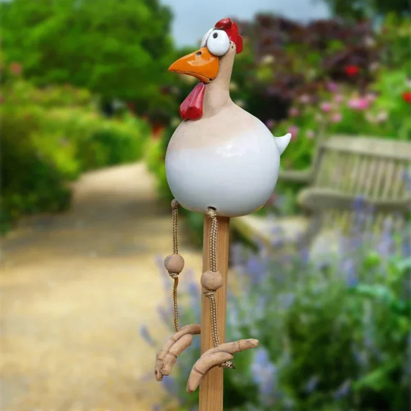 Funny Big-Eyed Chicken Garden Stake | Resin Hen Sculpture Garden Statue Axl
